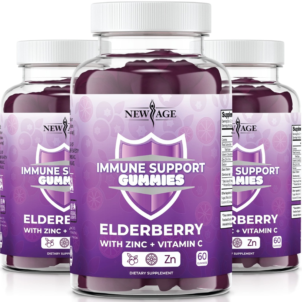 Gommies de soutien du système Immune de l'ÂGE NOUVEAU - Gommies de mûrier noir de Sambucus avec vitamine C et zinc (Support Immune 180 Gommies)