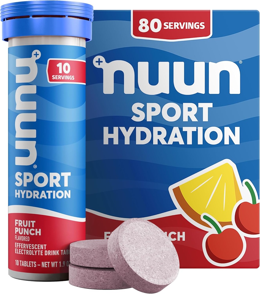 Nuun Sport Elektrolyt Tablets mit Magnesium, Kalzium, Kalium, Chloride & Natrium, Gluten Free & Vegan, Fruchtpunch, 8 Pack (80 Portionen insgesamt)