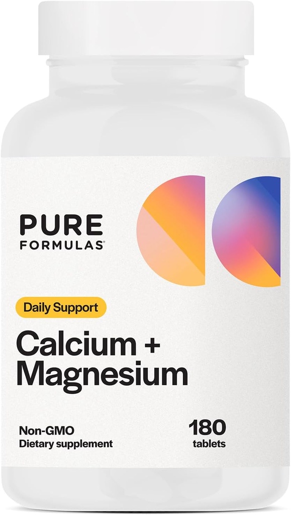 PureFormulas Calcium + Magnésium - Supplément sans gluten soutient Bone Health & Overall Wellness avec Magnésium Calcium Vitamine C Vitamine D & Boron, Allergène Friendly Non-OGM 180 Comprimés