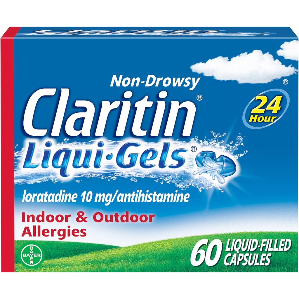 Claritin Liqui-Gels 24 heures de soulagement de l'allergie, médicament anti-allergie non somnolence, Loratadine Antihistamine Capsules, 60 Compte