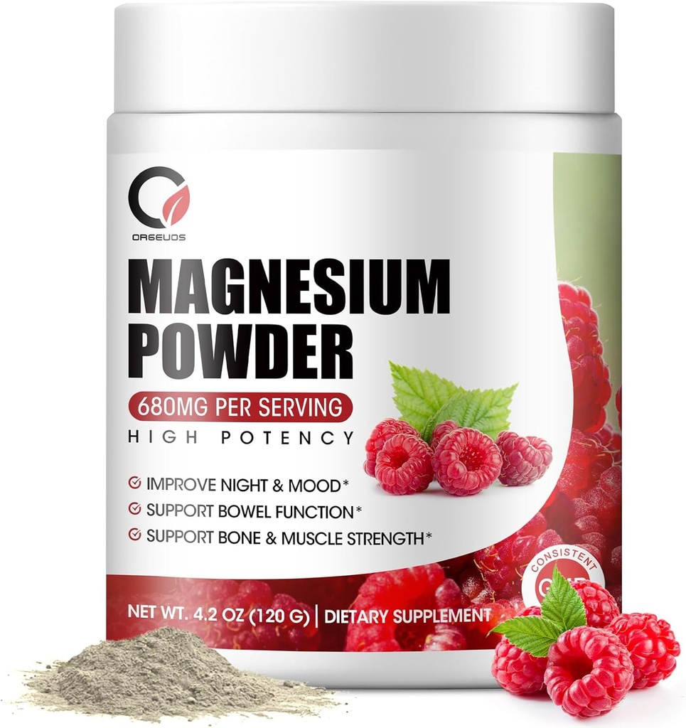 Poudre de glycinate de magnésium - 680mg Supplément complexe de magnésium avec citrate de magnésium, oxyde et vitamine A C D E pour le calme, la nuit et le soutien musculaire - végétalien, non OGM (60 portions, 120 grammes)