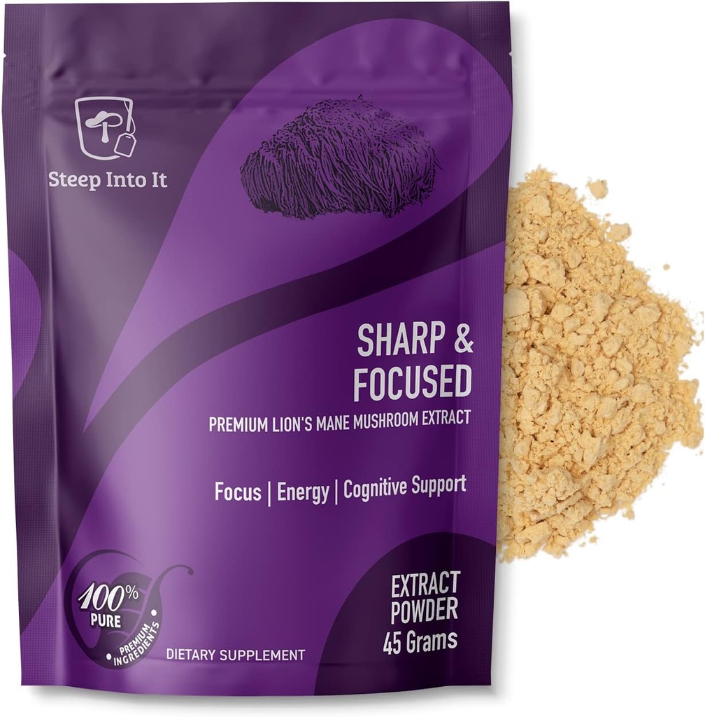Bio Lions Mane Mushroom Supplement - Lions Mane Extract Pulver für Psychische Klarheit, Fokus und kognitive Funktion (45g, 30 Servierungen) - Sharp & Focused