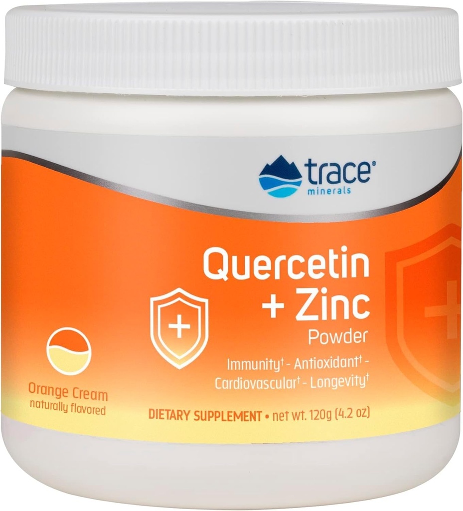 Trace Minerals Quercetin Plus Zinkpulver - Antioxidante Ergänzung für Immununterstützung - Mineralische Ergänzungen Herz-Kreislauf-Gesundheit - Inklusive Vitamin C & Ionic - Orange Creme, 120g (30 Portionen)