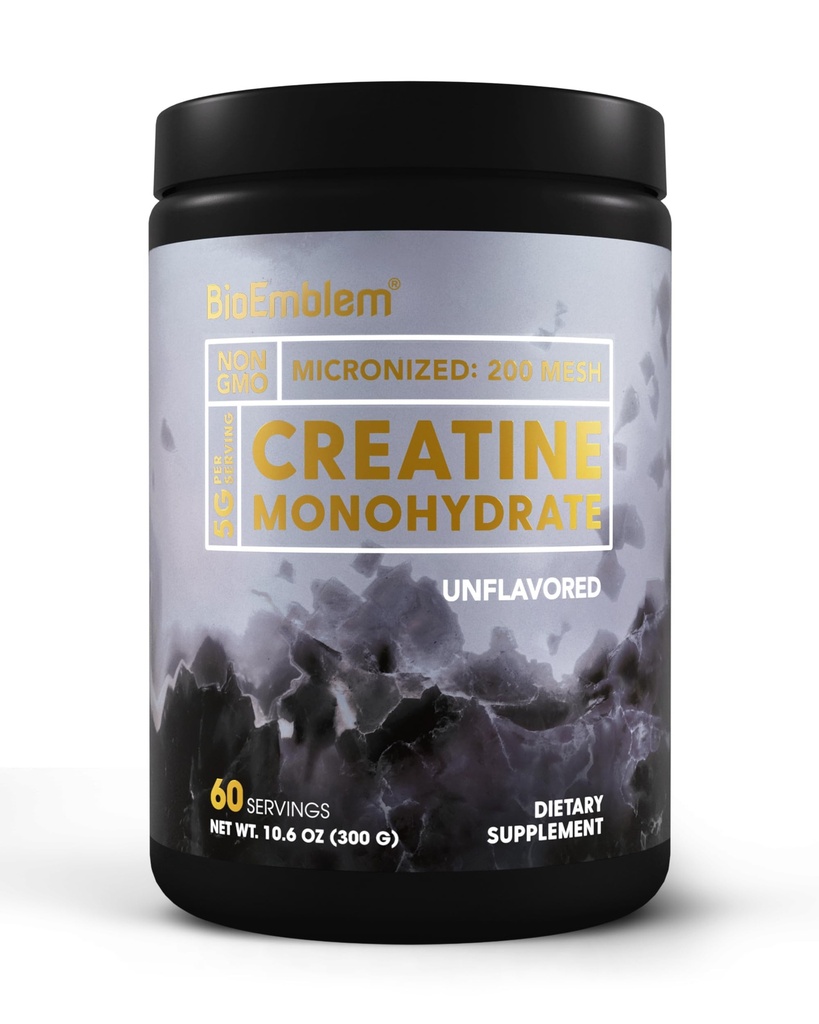 BioEmblem Creatine Monohydrat-Pulver – Micronized, Unflavored, 5000mg Pro Serving(5g) – Unterstützt Muskelkraft, Workout Recovery & Performance Creatine Supplement– Vegan, Non-GMO, 60 Servierungen