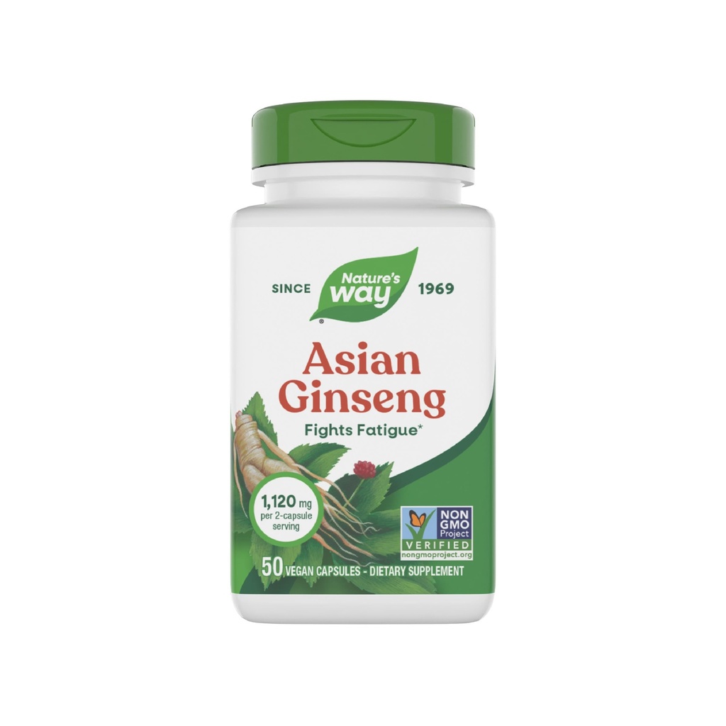 Nature's Way Asian Ginseng, Fights Fatigue*, 1 120mg Par 2-capsules service, Projet non-OGM vérifié, végétalien, 50 capsules (paquetage May Vary)