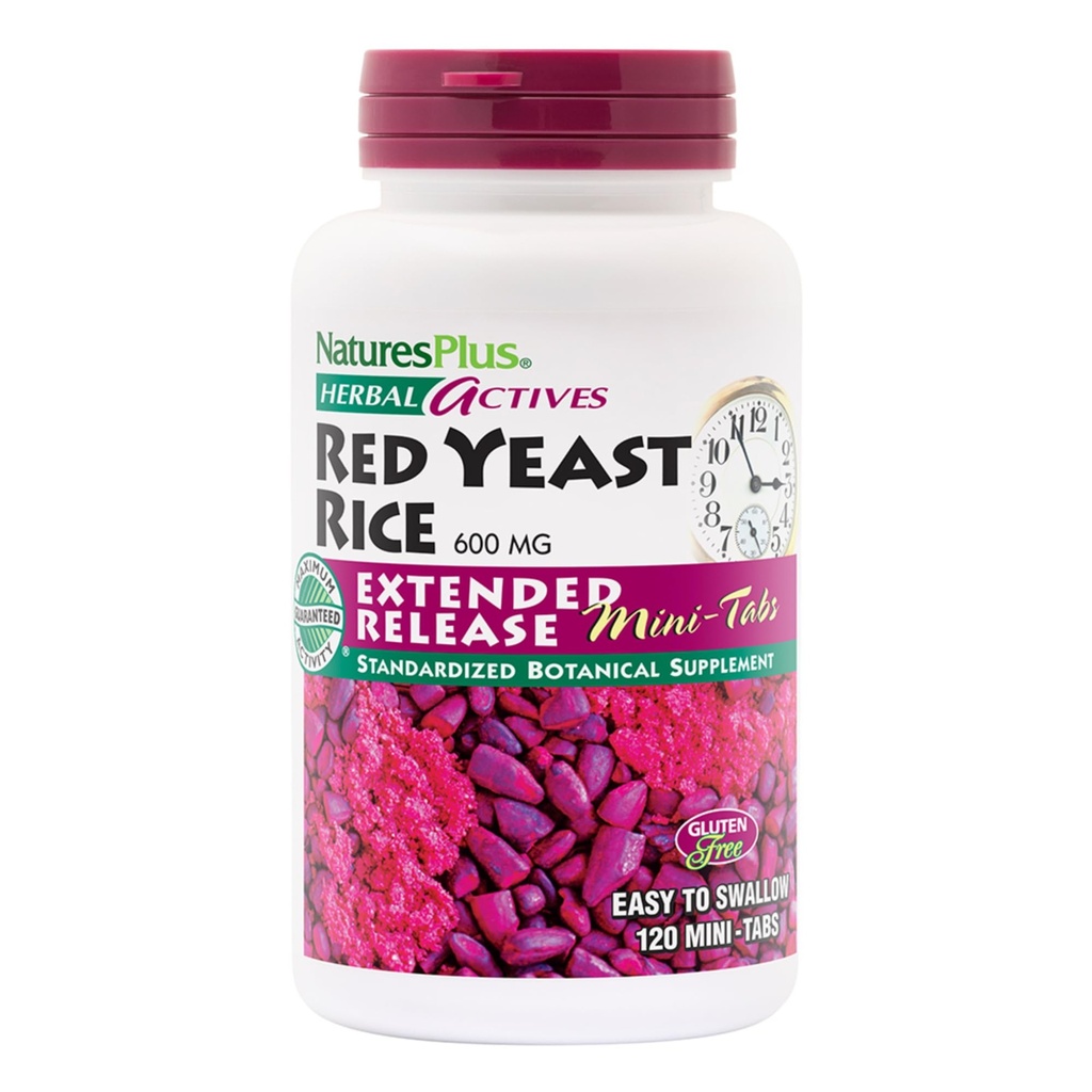 NaturesPlus Kräuter-Aktive Rote Hefe-Reis, Extended Release - 600 mg, 120 Mini-Tabletten - Kräuter-Ergänzung - Vegan, Vegetarisch, Glutenfrei - 60 Servierungen