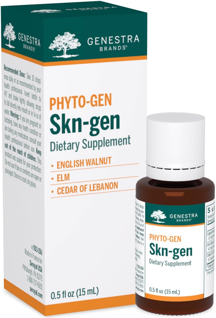 Genestra Brands Skn-gen | English Walnut, Elm, and Cedar of Lebanon Herbal Supplement | 0.5 fl. oz.
