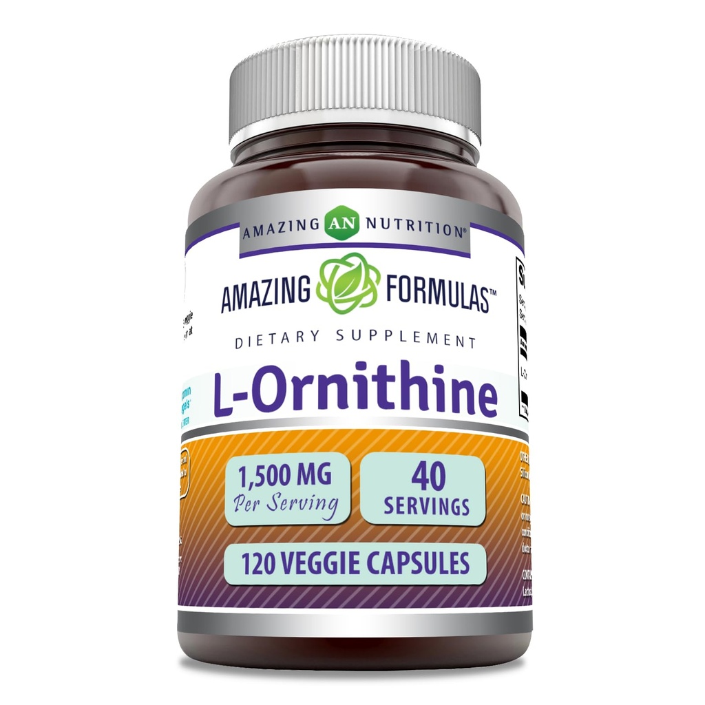 Erstaunliche Formeln L-Ornithine 1500 Mg Pro Servieren Veggie Kapseln Ergänzung | Non-GMO | Gluten Free | Made in USA (120 Count)