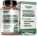 Benevolent Chlorophyll Kapseln 350mg - 100% natürlich + Ultra Chlorophyll 20x Potenzkonzentration für Energiestärke, Immununterstützung, interner Deodorant, Hautgesundheit, Non-GMO, 120 Kapseln