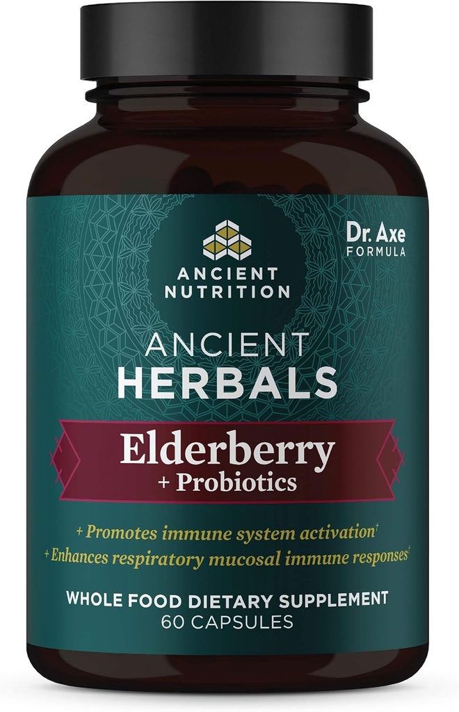 Antike Ernährung Elderberry und Probiotics Supplement, Antike Kräuter Schwarze Elderberry Kapseln, Immunsystem Unterstützung, Ganze Nahrungsergänzung, Glutenfrei, Paleo und Keto Friendly, 60 Kapseln