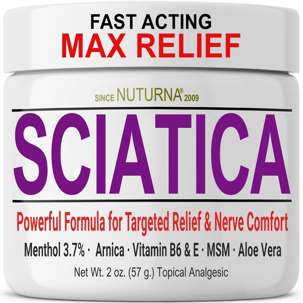 Sciatica Nerve Cream - Maximale Stärke Komfortcreme für Füße, Hände, Beine, Zehen, Rücken - Natürliche Ultrastärke Arnica, MSM, Menthol, Wohlfühlkomfort, 2 Oz