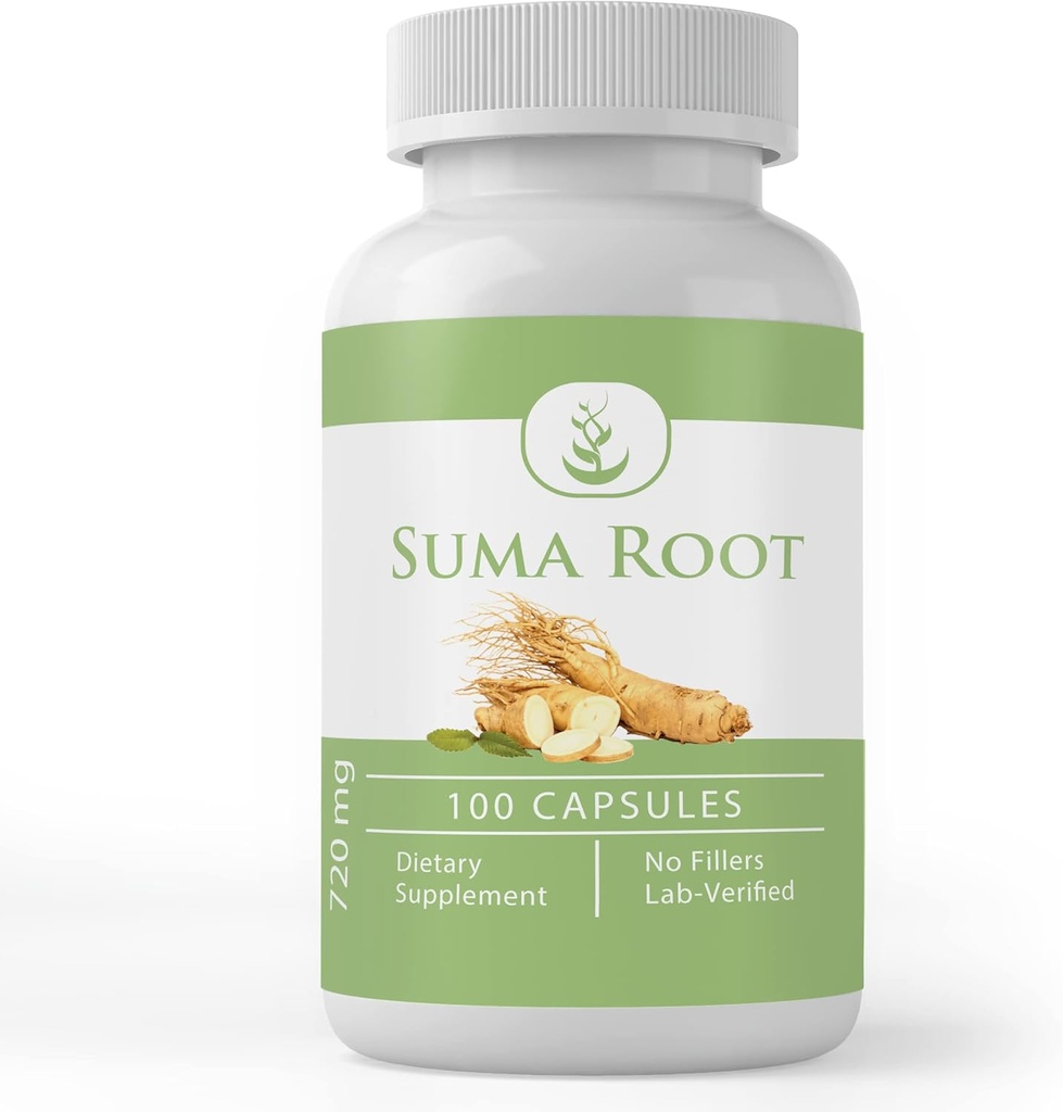 Ingrédients originaux purs Suma Racine, (100 Capsules) Toujours Pure, Pas d'additifs ou de charges, Verifié en laboratoire