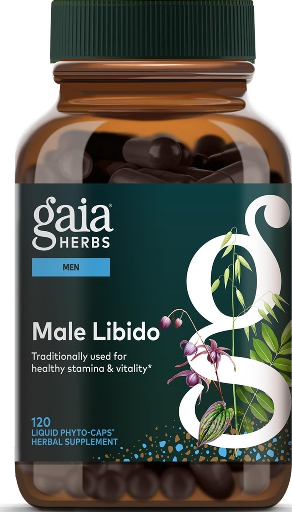 Gaia Kräuter Male Libido - Kräuterergänzung mit Sägepalme, Horny Ziegenkraut, Maca & Hafer - Unterstützt Stamina, Vitalität & Hormon Balance für Männer - 120 Vegan Liquid Phyto-Capsules (30-Tage Versorgung)