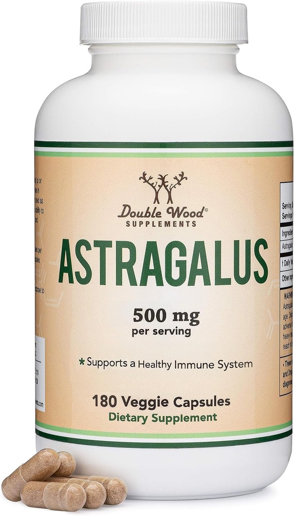 Double Wood Supplements Immune Boosting Astragalus 500mg 180 Kapseln - Reich an Flavonoiden und Polysacchariden - Non-GMO, Glutenfrei, Dritte getestet
