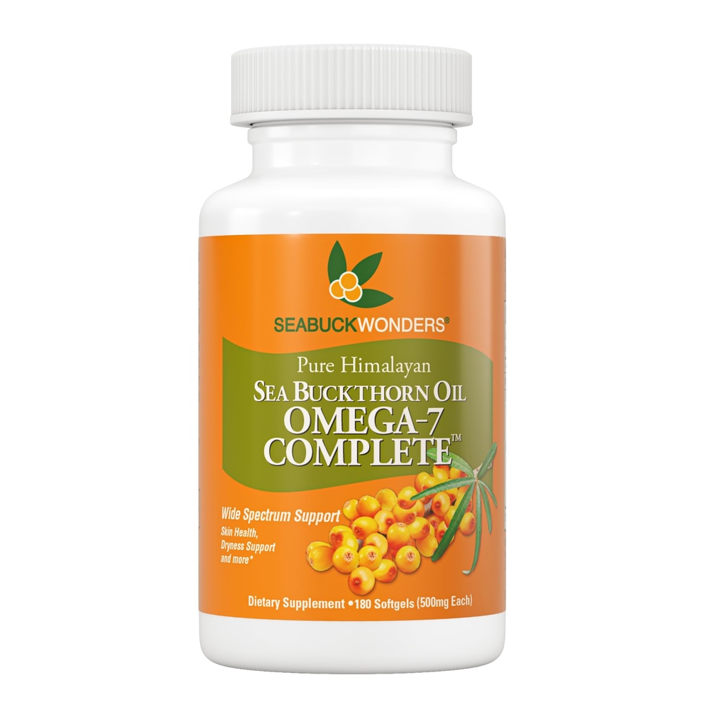 SeabuckWonders Bio Sea Buckthorn Öl, Omega-7 Complete Softgels, 180 Count, mit Omega 3, 6 & 9, Unterstützt Haar, Haut & Nail Gesundheit, 1000mg pro Servieren