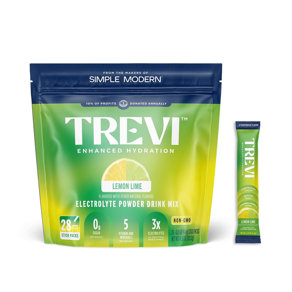 TREVITM Electrolytes sans sucre - Mélange de boissons en poudre d'hydratation - 28 Compte - Citron Lime