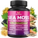 BMVINVOL Sea Moss Graines noires Shilajit Ashwagandha + Bladderwrack, Ginger, Moringa, Turmeric, Burdock, Ginseng, Rhodiola Rosea - 100 Capsules