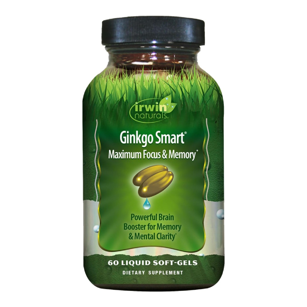 Irwin Naturals Ginkgo Smart Powerful Nootropic Brain Booster - Unterstützt maximale Speicher, Fokus & Mental Clarity mit DMAE, Clubmoss, Choline & Acetyl L-Carnitin - 60 Liquid Softgels