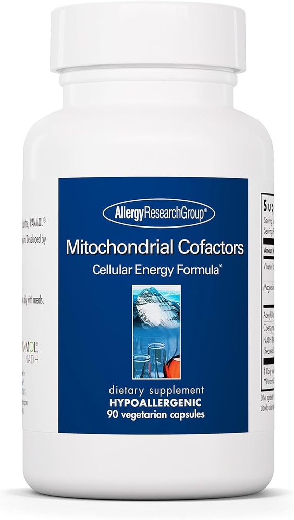 Allergy Research Group Mitochondrial Cofactors - Mitochondrial Supplements, CoQ10, Mitochondria Support with Cellular Energy Formula, Hypoallergenic, Vitamin B6 & Magnesium - 90 Vegetarian Capsules