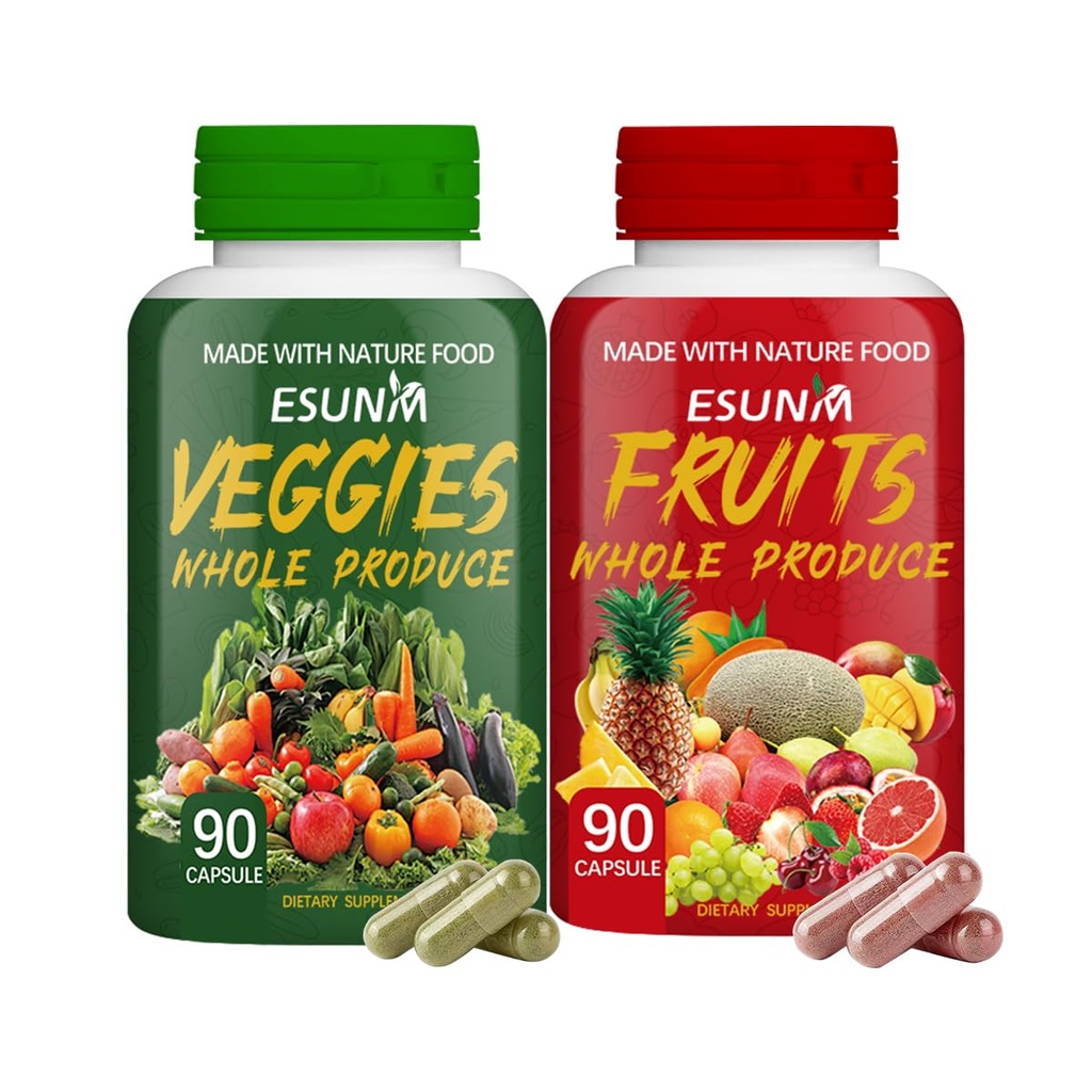 Supplément de fruits et légumes - 90 Capsules de fruits et 90 Capsules de légumes - supporte les niveaux d'énergie, le lycopène élevé, les vitamines et minéraux - 90 Compte (paquet de 2)