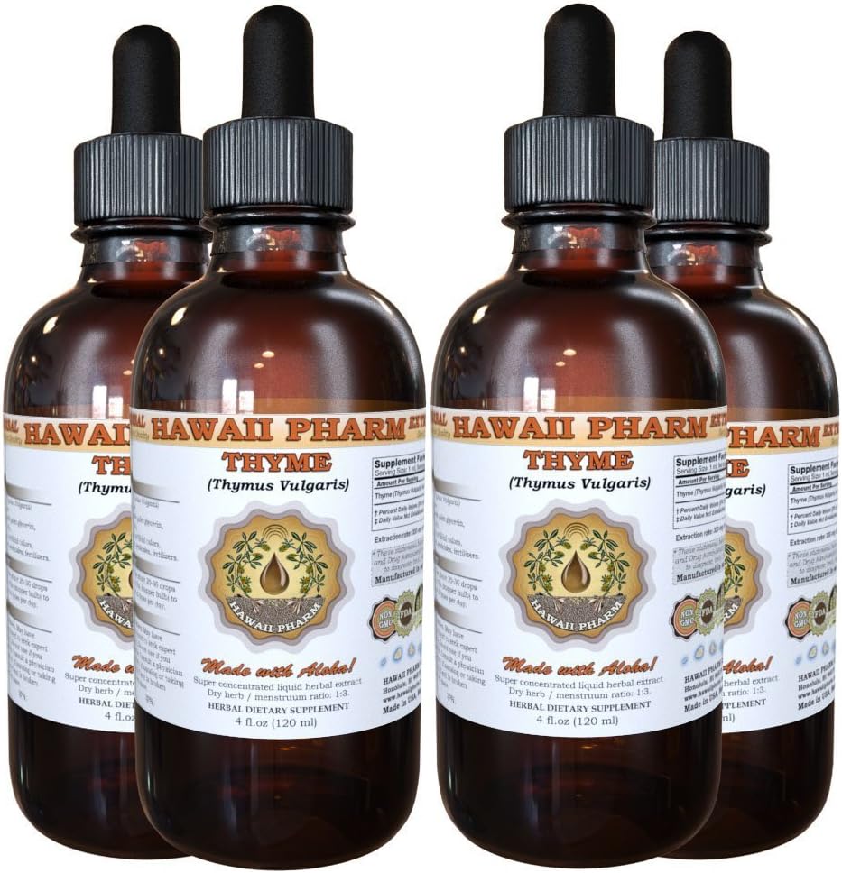 Thyme Liquid Extract, Organic Thyme (Thymus Vulgaris) Tinktur, Kräuterergänzung, Hawaii Pharm, Made in USA, 4x4 fl.oz