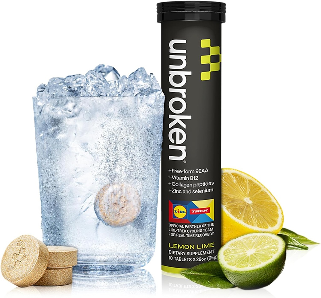 UNBROKEN 9EAA/BCAA Recovery Tablets (60% FREE-FORM/40% Di- & Tri-Peptides), Amino Acids Supplement for Faster Recovery & Less Muscle Soreness, Post & Pre-Workout for Men & Women, 10 Ser., Lemon Lime