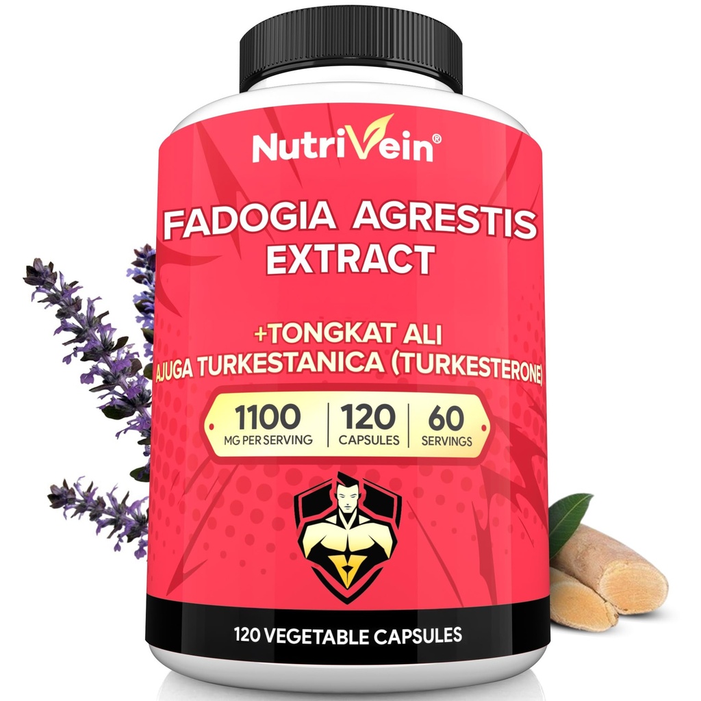 Nutrivein Premium Fadogia Agrestis und Tongkat Ali Supplement mit Turkesterone - 1100 mg - 120 Caps - Synergistische Mischung für Leistung, Stärke und Erholung für Männer & Frauen aller Altersgruppen