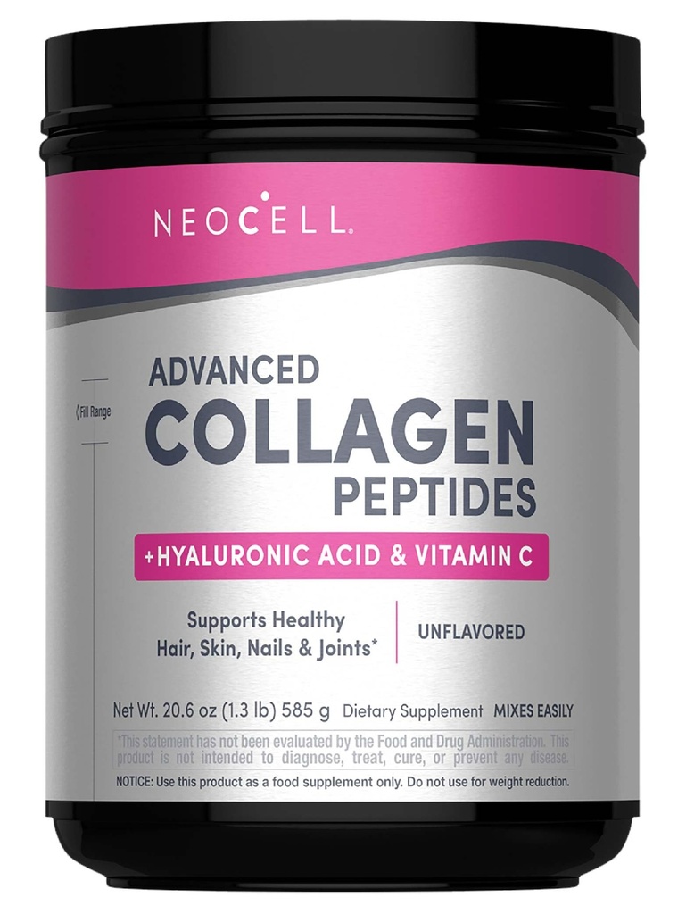 NeoCell Super Collagen Powder, Collagen Plus enthält Vitamin C & Hyaluronsäure, fördert gesundes Haar, schöne Haut, & Nail-Unterstützung, Collagen Typ 1 & 3, 12g Kollagen pro Servierung, 20.6 Oz