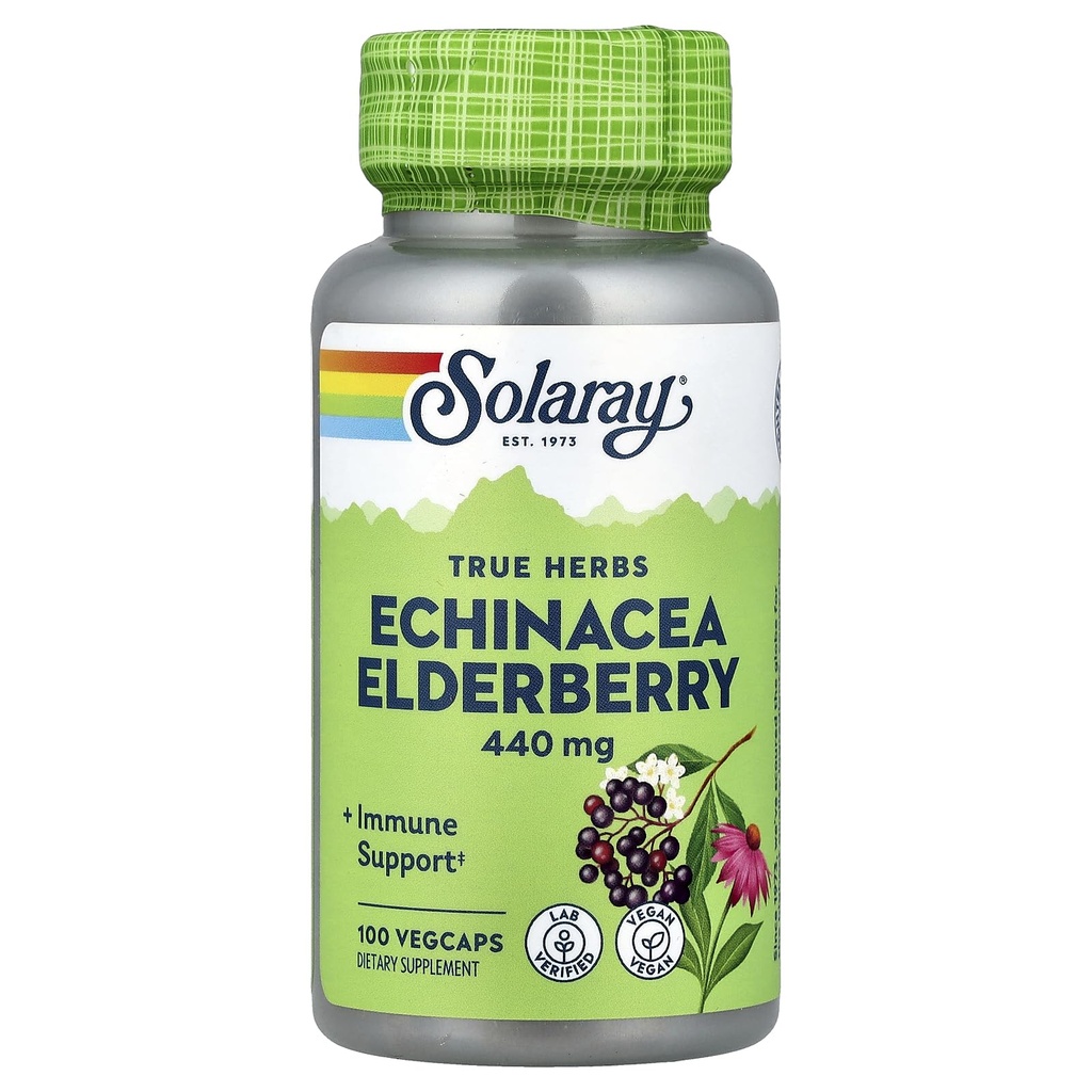 SOLARAY Echinacea und Elderberry Kapseln, 440 mg | 100 Count