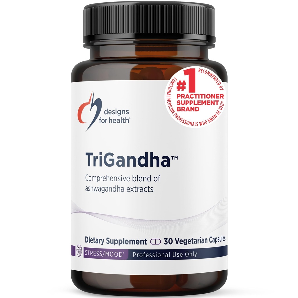 Designs für die Gesundheit TriGandha - Triple Ashwaganda Root & Leaf Extract Adaptogenic Supplement - Vegane Pillen, Nicht-GVO (30 Kapseln)
