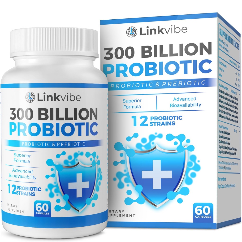 Probiotic 300 Billion CFU - 12 Strains mit Bio-Präbiotika für Digestive & Gut, Immune, Bloating Health - Probiotika für Frauen und Männer - Daily Dairy Free, Shelf Stable - 60 Counts