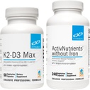 XYMOGEN ActivNutrients Ohne Eisen (240 Kapseln) + K2-D3 Max (60 Kapseln) - Multivitamin für Energie und Stimmung Unterstützung mit Vitamin D 5000 IU Kapseln + Vitamin K2