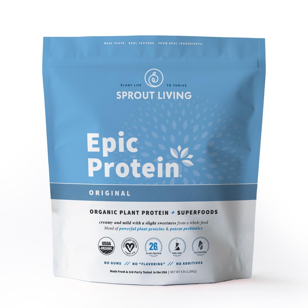 Sprout Living Plant Based Protein & Superfoods Powder, Original, Unflavored | Bio Protein Powder, Vegan, Non Dairy, Non-GMO, Glutenfrei, Sugar Free, Perfect Keto Drink Mix (5 lb)