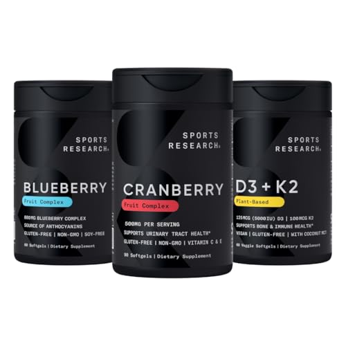 Sportforschung Cranberry Fruit Complex Supplement mit Pacran & Vitamine C & E, Ganze Frucht Blueberry Konzentrat aus Bio-Blaubeeren und pflanzlichen Vitaminen D3 + K2 mit Kokosöl