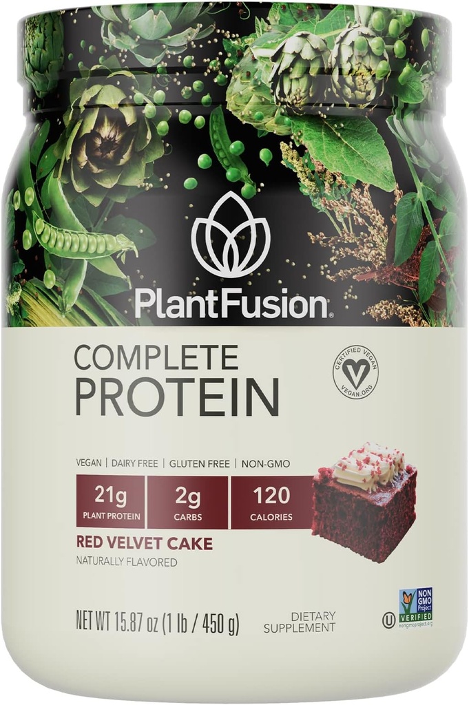 PlantFusion Complete Vegan Protein Powder - Plant Based Protein Powder With BCAAs, Digestive Enzymes and Pea Protein - Keto, Glutenfrei, Sojafrei, Non-Dairy, No Sugar, Non-GMO - Red Velvet 1 lb