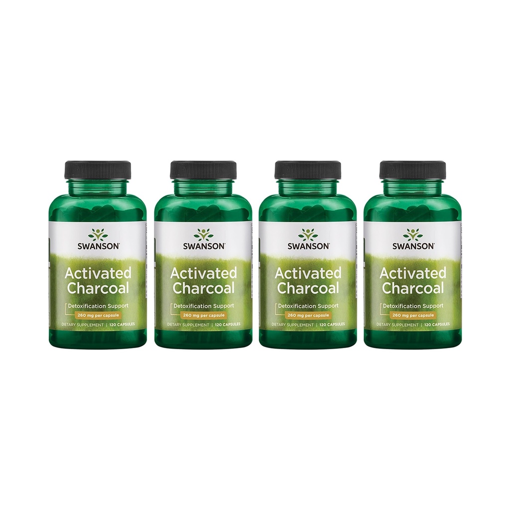 Charbon activé de Swanson - Supplément naturel pour soutenir l'absorption saine - Aide avec/déplacement et maintien de la régularité Bowel - (120 Capsules, 520mg par portion) 4 Pack