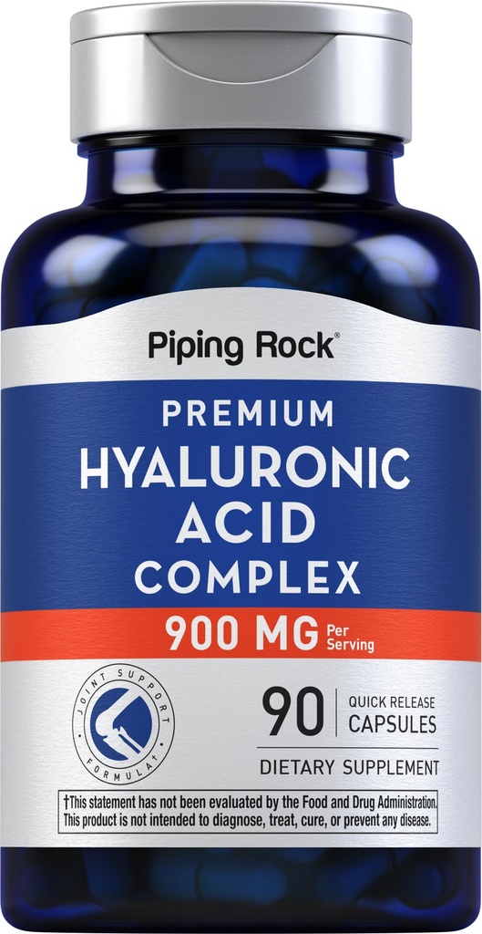 Piping Rock Hyaluronsäure Kapseln | 900mg | 90 Pillen | Supplement mit MSM und Collagen | Premium Complex für Frauen und Männer | Non-GMO, Glutenfrei