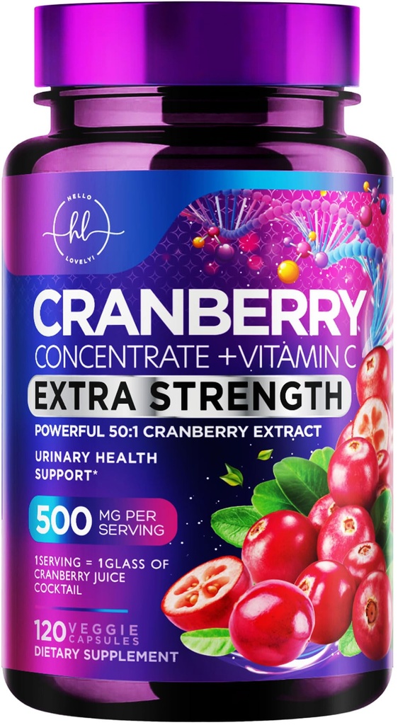 Cranberry-Ergänzung 25.000 mg Formel + Vitamin C – Harnweg-Gesundheitsunterstützung für Damen und Herren, 50:1 Ganze Obst Cranberry-Extrakt-Kolben für Frauen, Zuckerfrei, Non-GMO, Glutenfrei - 120 Kapseln