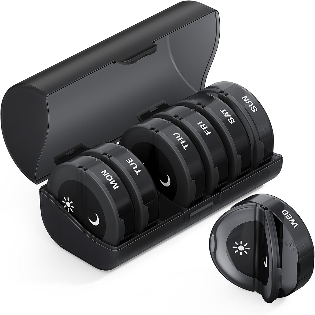 TookMag Pill Organizer 2 Mal am Tag, Medizin Pillen Organizer, Wöchentliche Pille Organizer AM PM Pille Box, Große Kapazität 7 Tage Pille Box für Medizin/Vitamin/Fish Oil/Supplements (Schwarz)