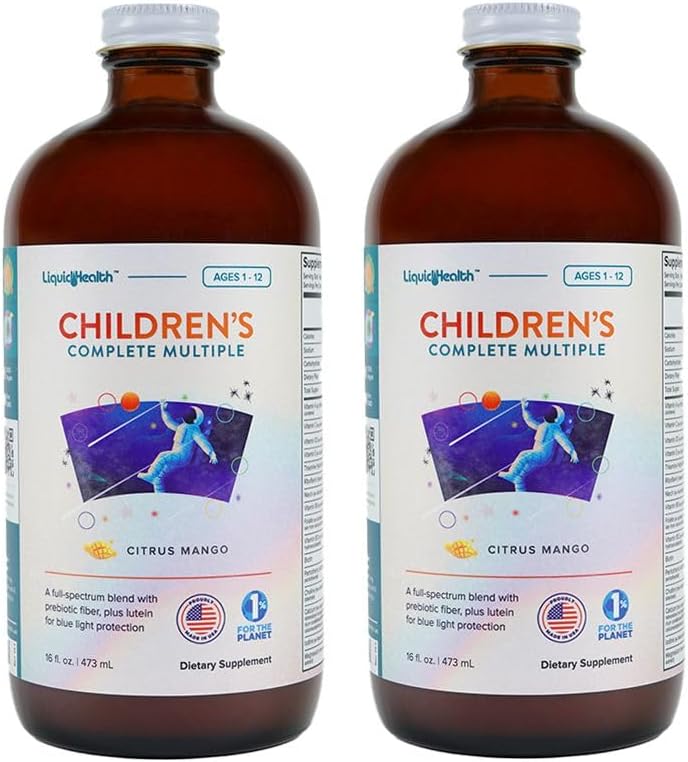 LIQUIDHEALTH Multivitamine liquide complète pour les enfants, les tout-petits - Vitamines essentielles, nutriments et minéraux, soutien immunitaire, santé de la gueule - Fabriqué aux États-Unis, végétalien, non OGM, sans sucre (2 pack)