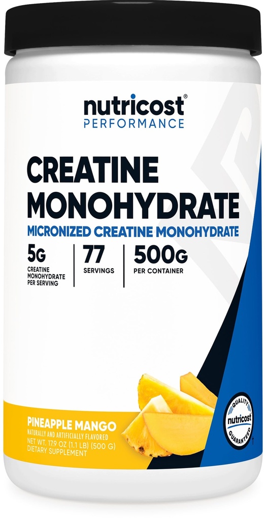 Nutricost Creatine Monohydrat-Pulver (Pineapple Mango, 500 Gramm) - Micronized Creatine Supplement - Vegan, Non-GMO, Glutenfrei