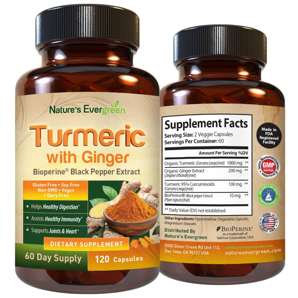 Kurkuma mit Ginger Root Joint Support Supplement | Kurkuma Ergänzung 95% Curcuminoide | Enthält Organische Kurkuma & Ginger mit schwarzem Pfeffer Extrakt für maximale Absorption