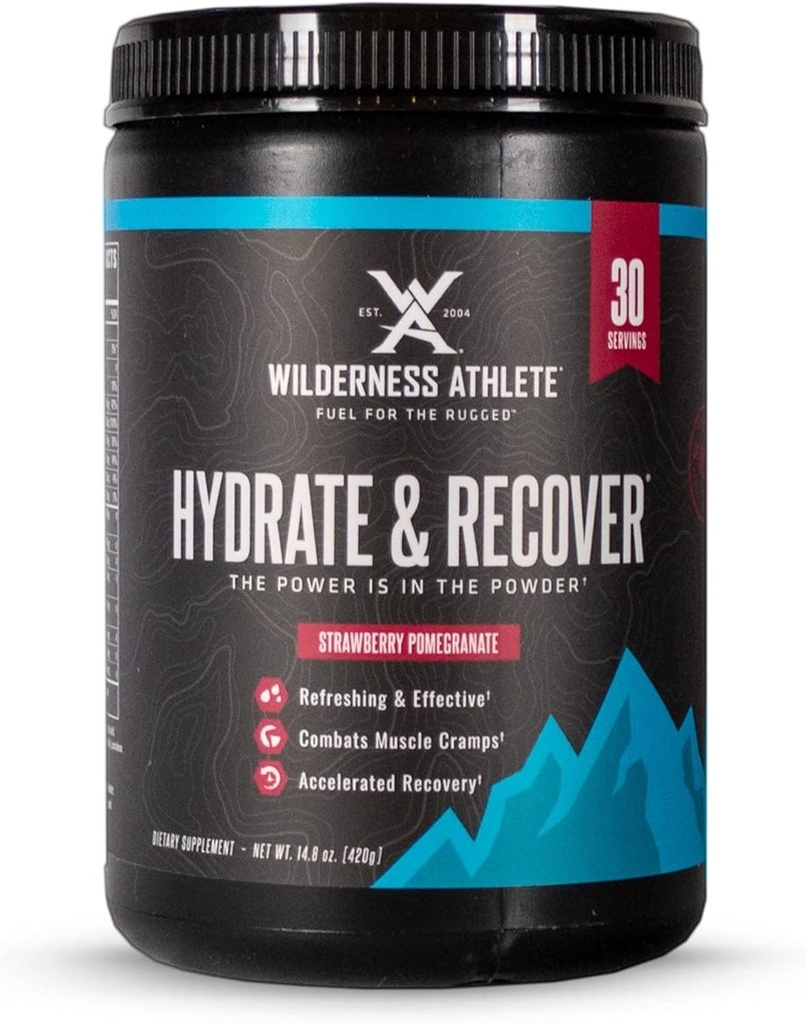 Wilderness Athlete - Hydrate & Recover | Flüssige Hydration Pulver Elektrolyt Getränke Mix - Recover Faster mit Bcaas - Hydrate Pulver mit 1000mg Vitamin C - 30 Servierwanne (Strawberry Pomegranate)
