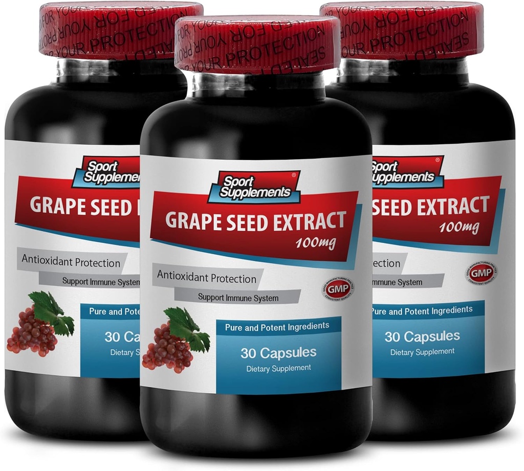 Proanthocyanidines oligomériques - Extrait de graines de raisins - Capsules d'extrait de graines de raisins - Capsules d'extrait de graines de raisins - Supplément de graines de raisins - Resvératrol de graines de raisins - Prévenir la haute pression - 3B 90 Capsules