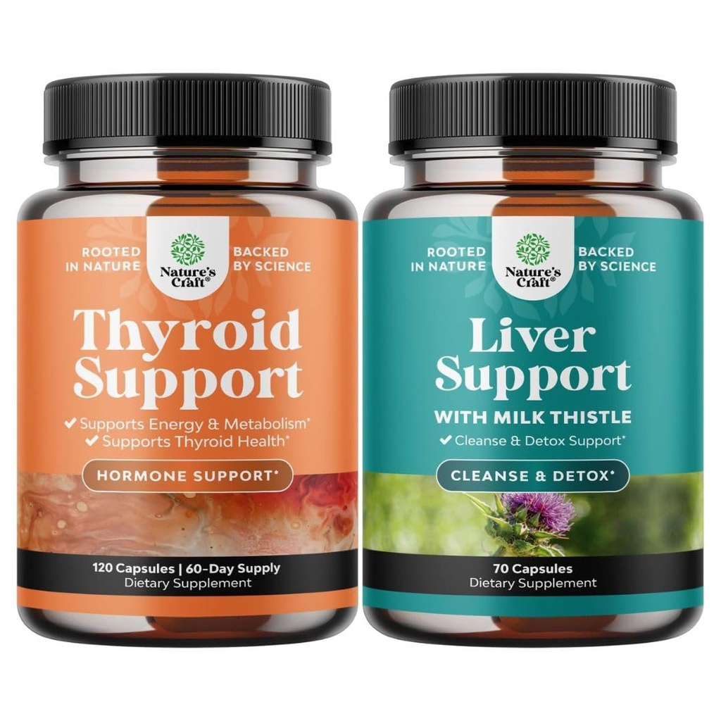 Bundle of Herbal Thyroid Support Complex mit L Tyrosine Bladderwrack Selenium Pure Ashwagandha und Liver Cleanse Detox & Repair - Milchdistel mit Dandelion Root Choline Beetroot & Artichoke Extract