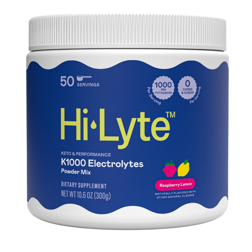 Hi-Lyte Keto K1000 Electrolyte Powder | Raspberry Lemon | Hydration Supplement Drink Mix | Boost Energy & Beat Leg Cramps | No Sugar, No Maltodextrin | 50 Servings