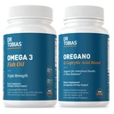 Dr Tobias Omega 3 Huile de poisson et suppléments d'acide origan et caprylique, soutient le coeur, le cerveau, l'immuno avec Gut Flora Balance complexe et la santé intestinale pour les femmes et les hommes