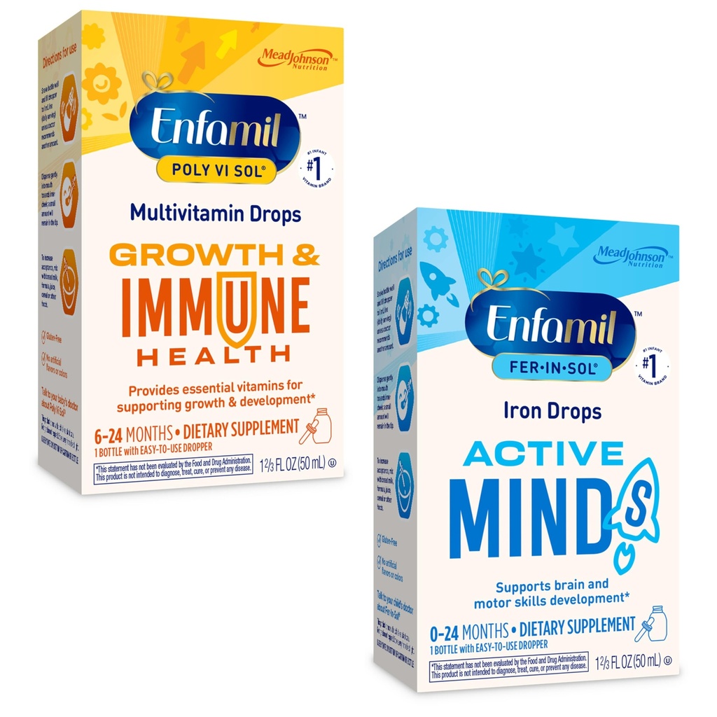 Enfamil Poly-Vi-Sol und Fer-in-Sol Iron Liquid Drop Multivitamin Ergänzungen für Kinder und Kleinkinder, 2x50 mL Dropper Bottle