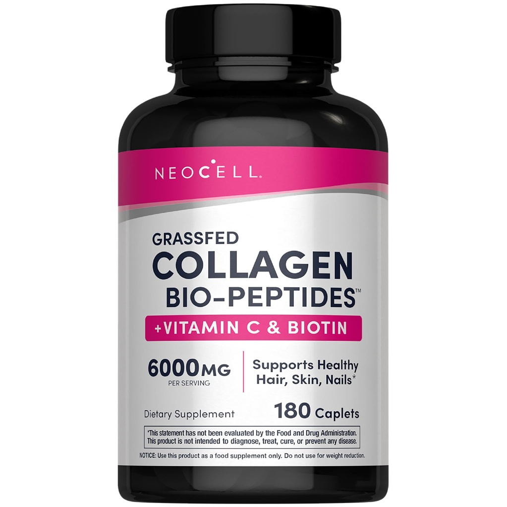 NeoCell Super Collagène avec vitamine C et biotine, supplément pour la peau, les cheveux et les ongles, comprenant des antioxydants, comprimé, 180 Compte, 1 bouteille