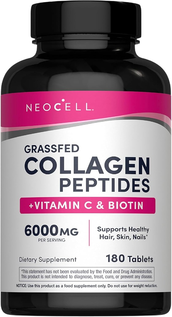 NeoCell Super Collagen With Vitamin C and Biotin, Skin, Hair and Nails Supplement, Includes Antioxidants, Tablet, 180 Count, 1 Bottle
